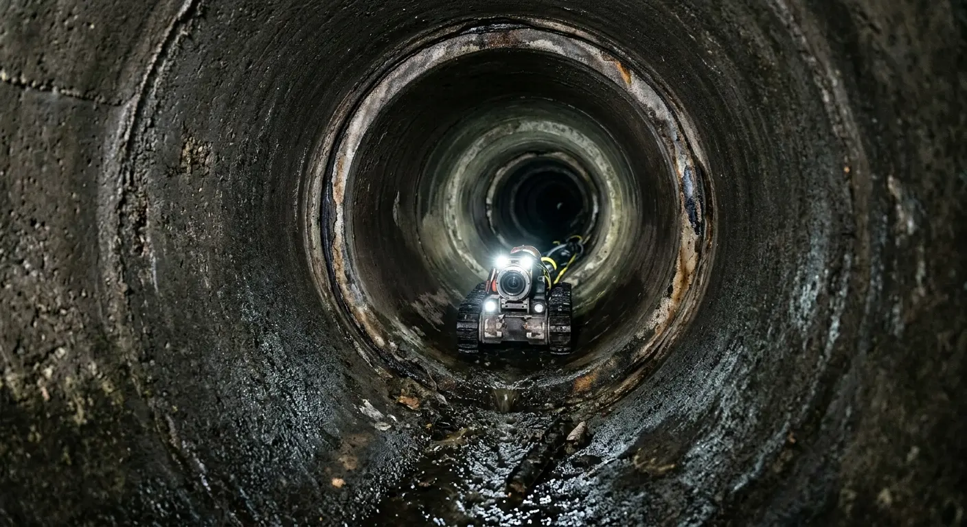 Robotic sewer camera inspecting pipe interior for Drain Snake Service in Justice